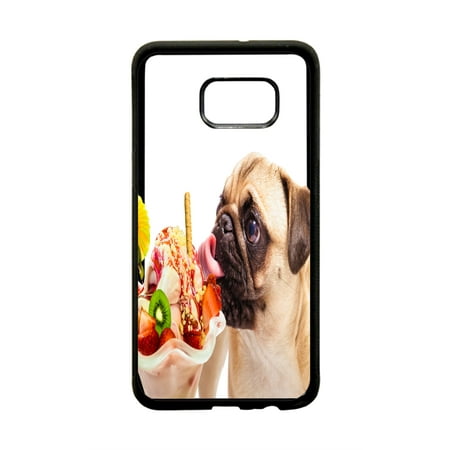 Sundial Design - Pug Dog Licking an Ice Cream Sundae Design Protective Black Plastic Phone Case Cover That Is Compatible with the Samsung Galaxy s8 Plus / s8+ / s8P