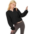 thumbnail image 5 of Women's Cute Long Sleeve Drawstring Drop Shoulder Cropped Workout Hoodie Sweatshirt V Neck Pullover Crop Tops Black L, 5 of 8