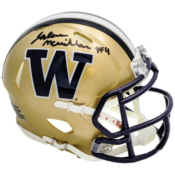 Jalen McMillan Autographed Washington Huskies Gold Speed Mini Helmet MCS Holo 222064