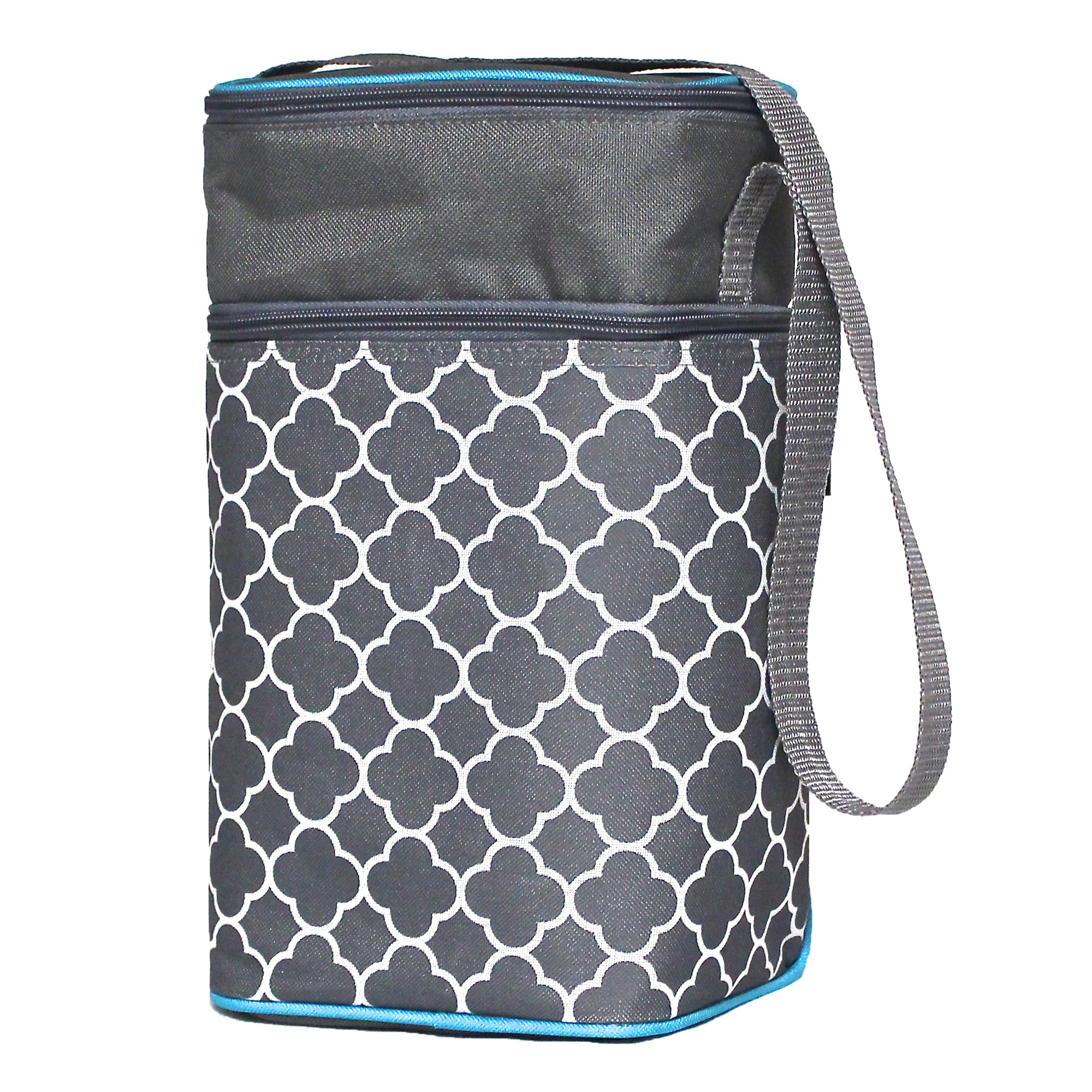 J.L. Childress Six Bottle Breast Milk Cooler Travel Bag - Insulated Baby Bottle Storage Bag, Includes Ice Pack - Grey Clover