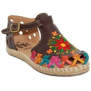 The Western Shops Women’s Floral Espadrille Huarache Sandals, Mexican Leather Huaraches, Brown