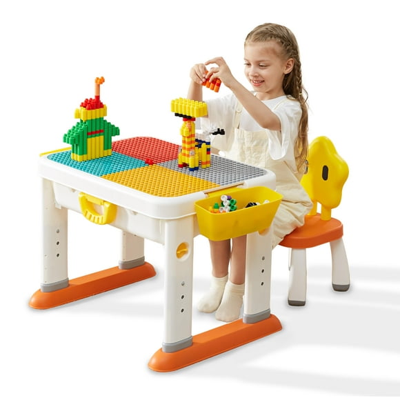 KUB Kids ActivityTable Building Blocks Table and Chair Set Kids Water and Sand Play Table for Boys Girls 3 4 5-7 Years Old