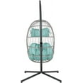 thumbnail image 5 of Egg Swing Chair with Stand, Patio Wicker Rattan Hanging Chair Swing Hammock Egg Chairs with UV Resistant Cushion for Indoor Bedroom Outdoor Garden Backyard, Light Blue, 5 of 12