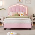 thumbnail image 2 of Bellemave Twin Size LED Floating Bed Frame, Pink Upholstered Platform Bed with Flowers Headboard, Modern Velvet Cloud Beds with Light for Teens Adults（Pink), 2 of 8