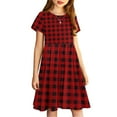 thumbnail image 5 of Odeerbi Toddler Girls Summer A-Line Dress Cute Plaid Swing Dress Toddler Kids Short Sleeve Stretchy Dress Toddler Girls Clothes, 5 of 7
