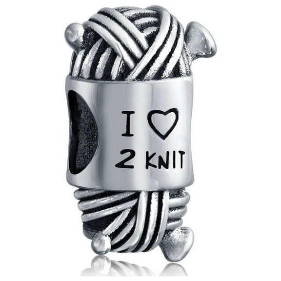 Bling Jewelry Womens Sterling Silver Words I 2 Love Too Knit Ball Spool of Yarn Kitting Knitter Bead Charm for Bracelet