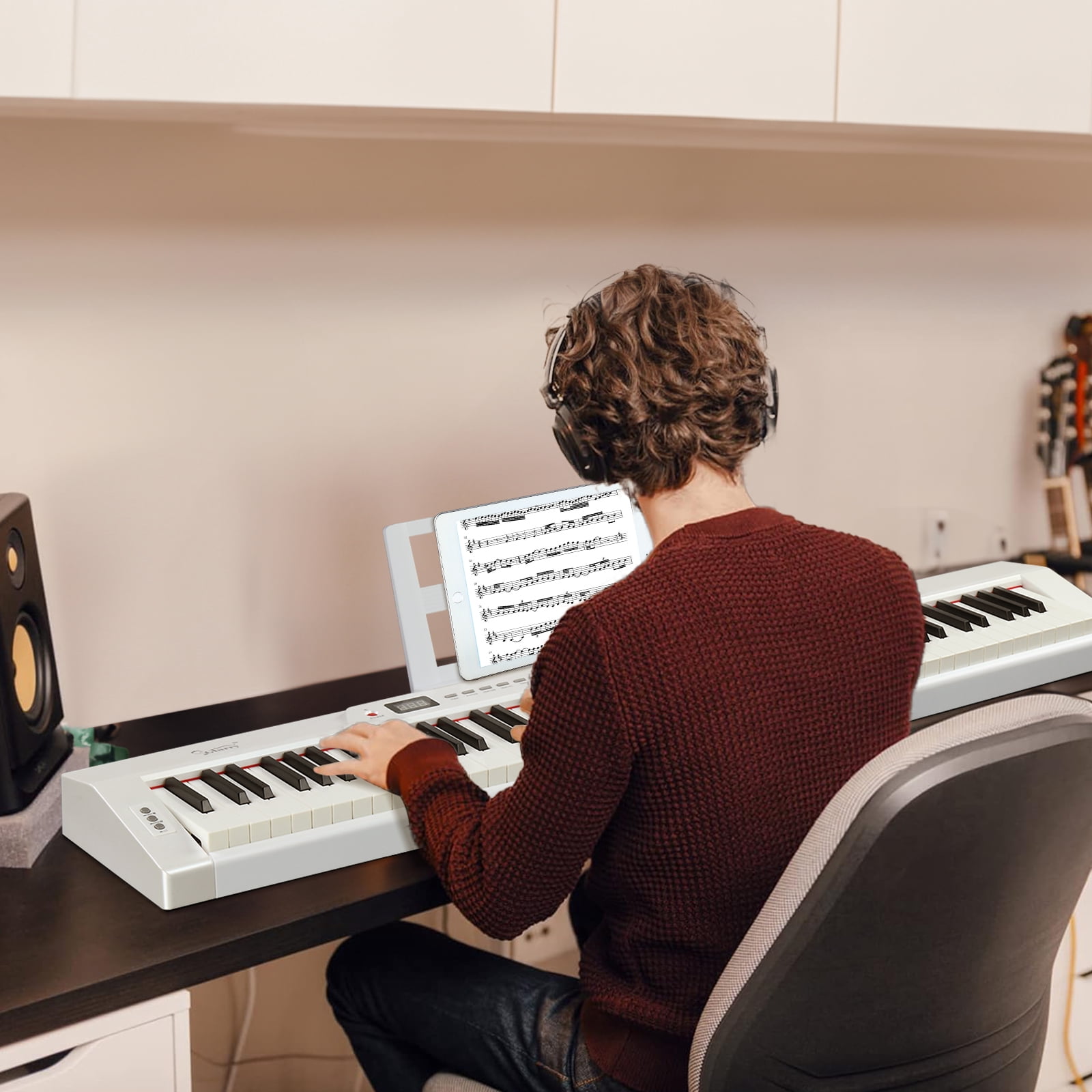 Glarry Digital Piano 88-Key Semi-Weighted Action, Electronic Keyboard Set with Stand, 3-Pedal Unit for Beginners, White