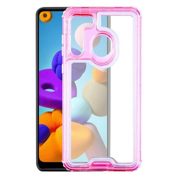 Samsung Galaxy A21 Phone Case Hybrid Full-Body 3 Layers Shockproof Frame Non-Slip Grip Bumper Armor impact Hard & TPU Rubber Silicone Protective PINK Transparent Cover for Samsung Galaxy A21 [2020]
