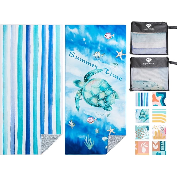 2 Pack Microfiber Beach Towels Oversized 70”x 35” Sand-Free Quick Dry Super Absorbent Lightweight Towels for Camping Pool Bath Kids Adults