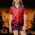 thumbnail image 2 of Kakishop Cute PJs for Teen Girls Girls Satin Pajama Set Halloween Pumpkin Ghost Print Shirts and Shorts Short Sleeve Button Soft 2 Piece Outfits (Red,8-9Years), 2 of 4