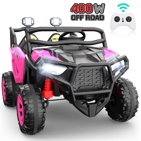VIBESPARK 24 Volt 2 Seater Ride on Toys, Powered Ride on Cars with Remote Control, Electric UTV Car for 3-8, Gift with Bluetooth, LED Light, Music, Pink