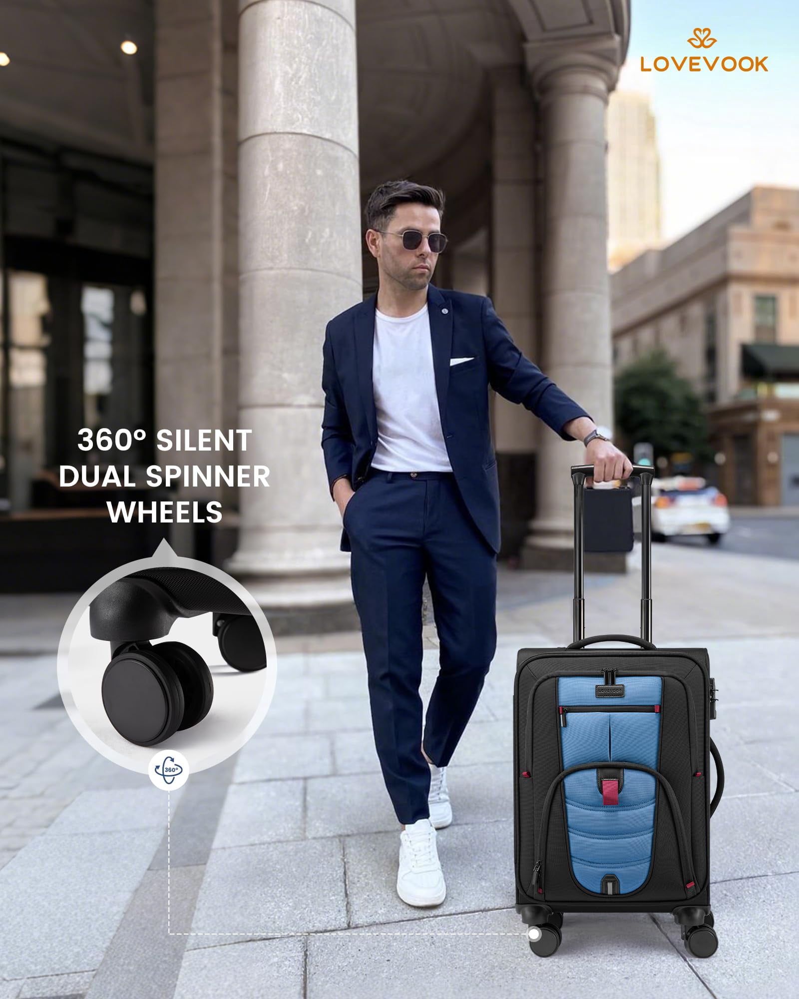 LOVEVOOK Carry On Luggage 22x14x9 Airline Approved, 22-Inch Suitcases with Spinner Wheels, Soft side Luggage with TSA Lock for Men Women Business Trip, Lightweight Large Capacity Luggage for Travel