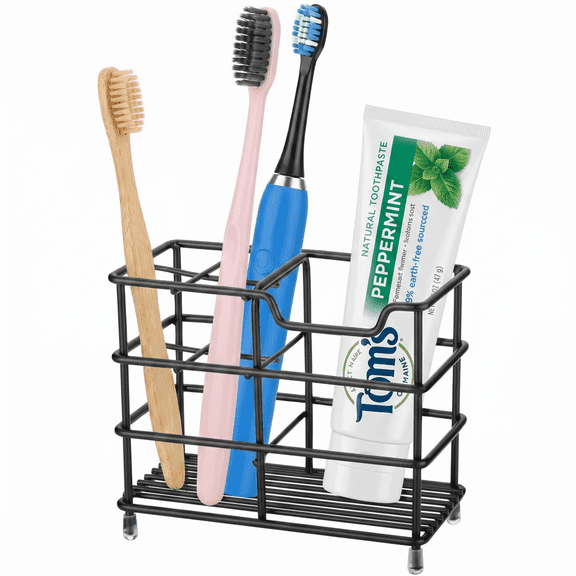 Stainless Steel Toothbrush Toothpaste Holder, Compact Bathroom Vanity Organizer with Non-Slip Base, Rustproof Storage for Countertop