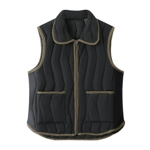 WRKEKC Womens Puffer Vest Solid Color Sleeveless Funnel Neck Zip Pockets Quilted Liner Warm Winter Vest Jacket Coat