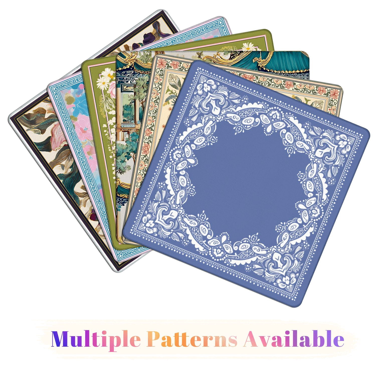 Mahjong Mat 31.5" x 31.5" Blue White Ornamental Bandana Paisley Floral Motifs Non-Slip Noise Reduction American Mahjong Tiles Table Cover for Dominoes Poker Card Board Games Gift
