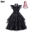 thumbnail image 1 of Disfraz de Halloween para niños y niñas, disfraz elegante de Merlina Adams, vestido tutú de capas góticas con cinturón, Cosplay de fiesta de cumpleaños elegante, 1 of 5