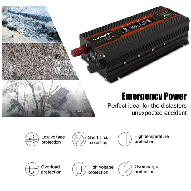 Yinleader 1000W Car Power Inverter - 12V DC To 110V AC Converter With 4 Outlets & USB Ports For RV Camping