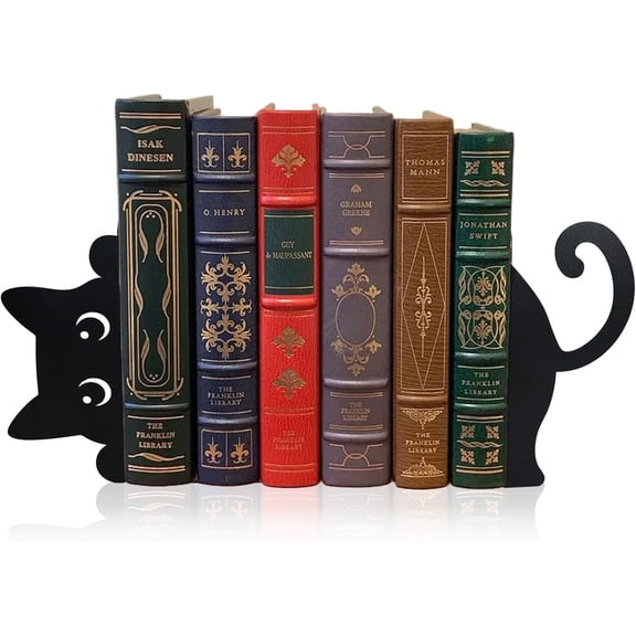 Peeping Cat Metal Bookends Set of 2 Cute Black Cat Book Ends | for Shelves Decorative Unique Bookshelf Home Office Desk Decor Gift for Cat Lovers and Reading Enthusiasts