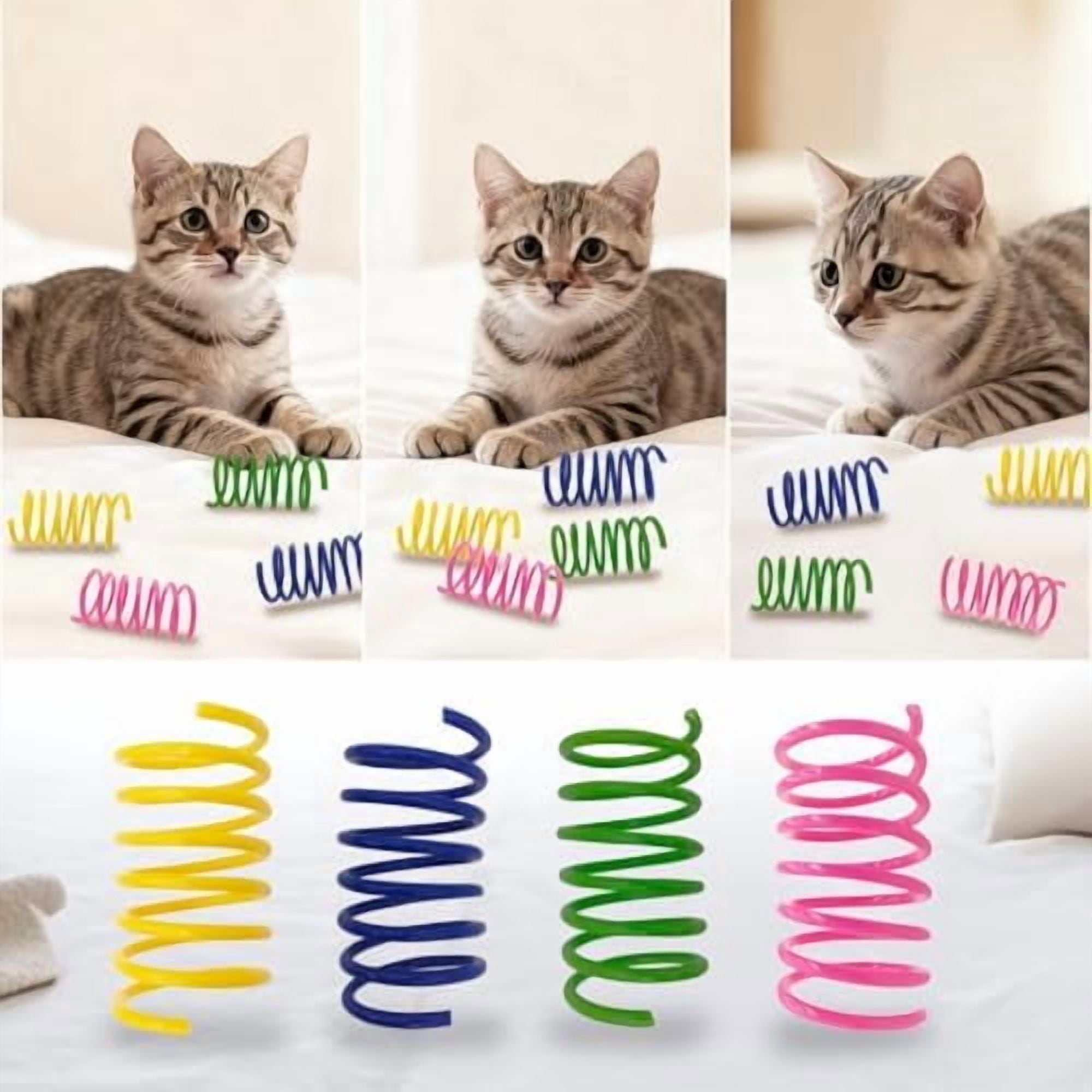Cat Spring Toys 60 Pack, Interactive Toys for Kittens to Swat, Bite & Hunt, Colorful Durable Plastic Spiral Springs for Indoor Cats
