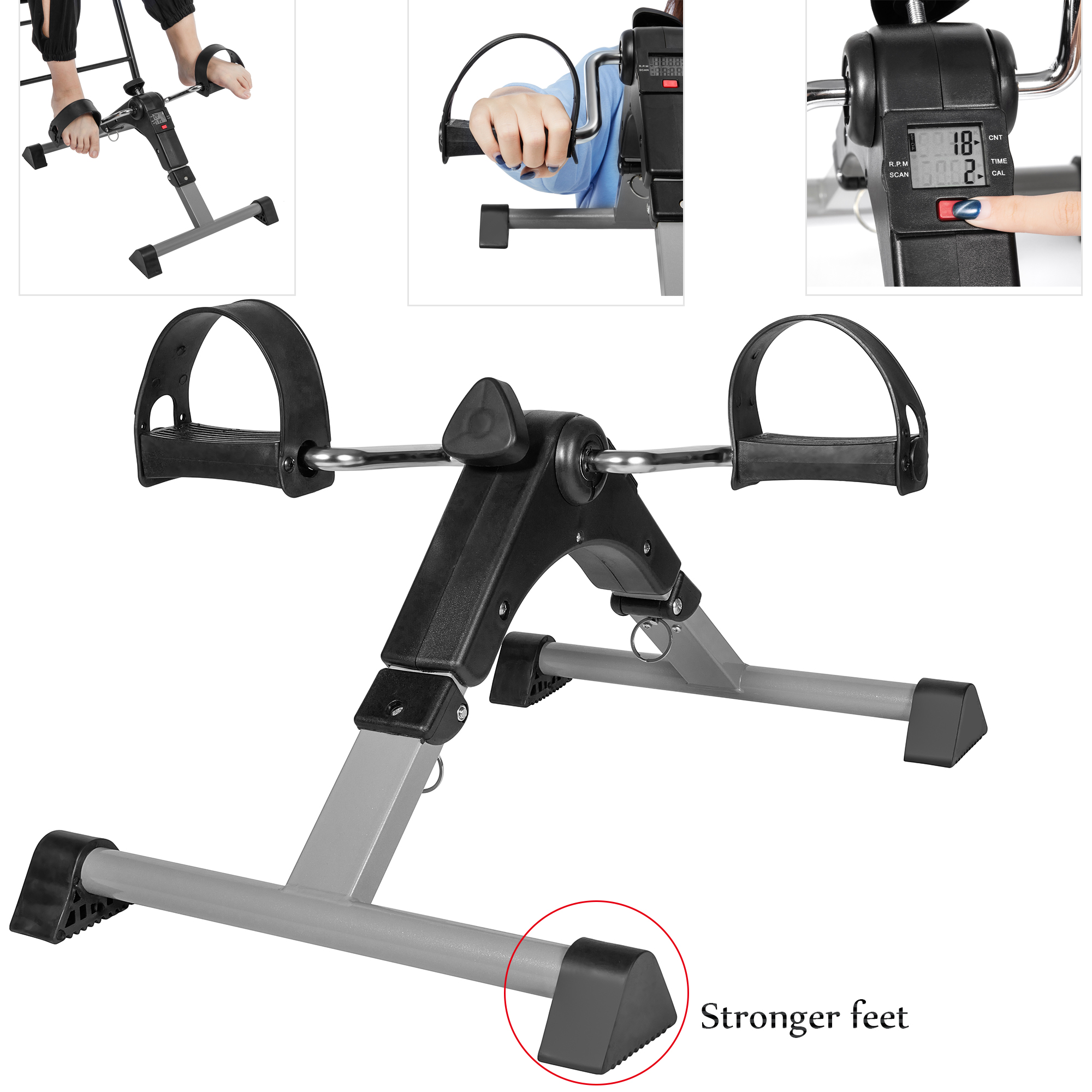 Medical Folding Pedal Exerciser with Electronic Display for Legs and Arms Workout, Under Desk