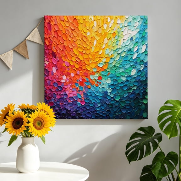 Canvas Wall Art Bright Petals Canvas Art Print Abstract Colored Petals Swirls Pictures Wall Decor for Living Room Bedroom Artwork Decorations Stretched Framed Ready to Hang 16"x16"