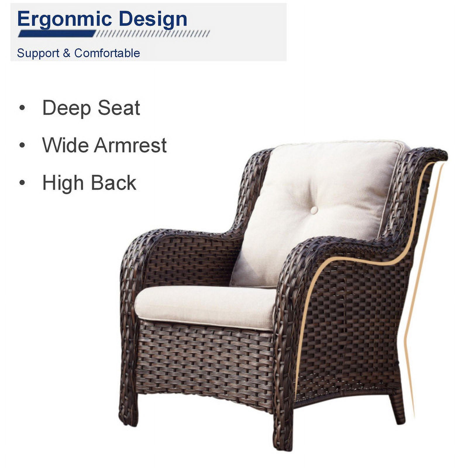 PARKWELL 6-Piece Outdoor High Back Patio Conversation Set,Rattan 6-Seat Furniture with Loveseat Sofa, Wicker Chairs,Coffee Table and Ottomans,Brown Wicker Beige Cushions