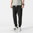 thumbnail image 3 of SWSMCLT Men's Casual Lounge Elastic Waist Loose Soft Linen Casual Pants Long Trousers Tapered Drawstring Pants Black Small, 3 of 4