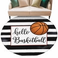 thumbnail image 2 of Hello Basketball Round Living Room Rugs 6 ft, Watercolor Black White Strips Sport Washable Area Rug with Non-Slip Sturdy Edge Binding Round Carpet for Kitchen Office Bedroom, 2 of 9
