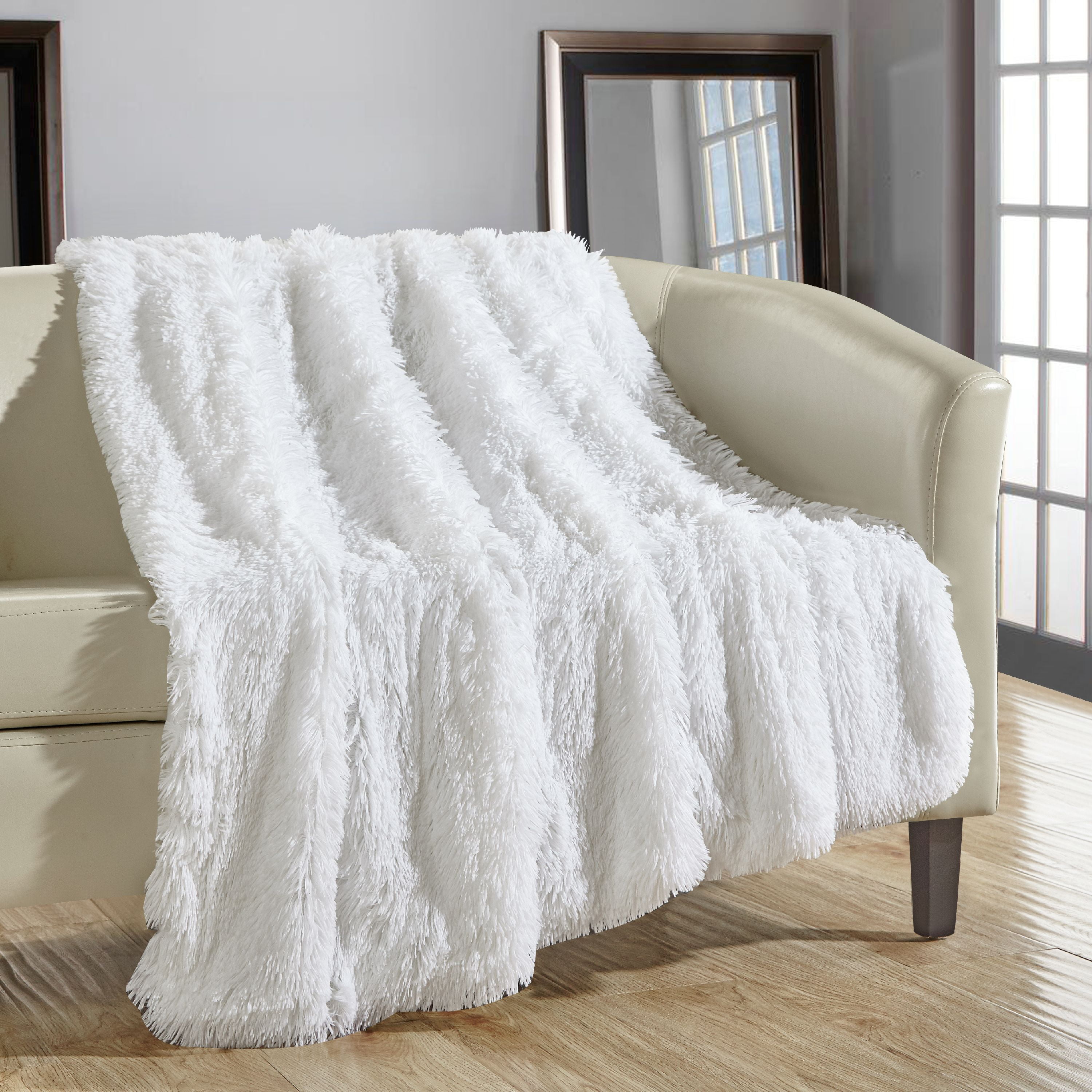 Fluffy Throw Blanket Super Soft Plush Faux Fur 50x60" Grey Elegant Blankets 