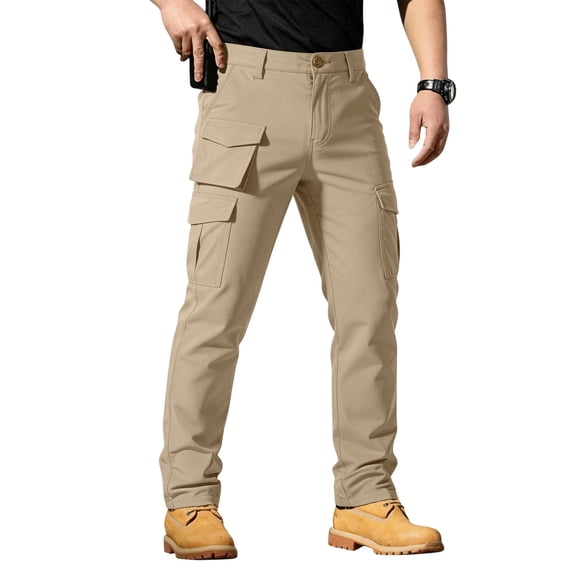 Domzest Men's Ripstop Tactical Pants Water Resistant Stretch Cargo Pants Lightweight EDC Hiking Work Pants Khaki 3XL