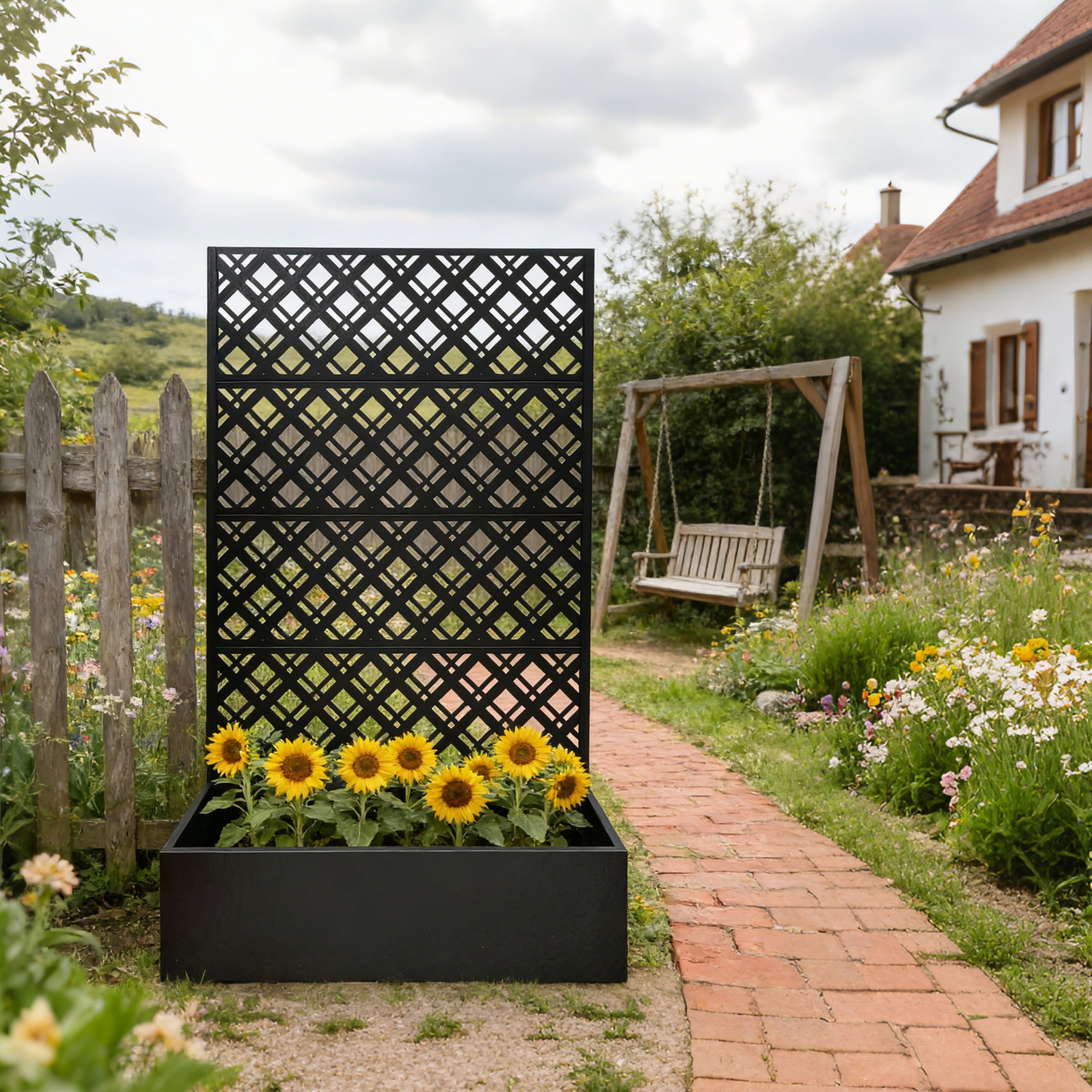 Mintazer 70.9" H Metal Planter with Trellis, Outdoor Privacy Planter Box with Drainage Holes for Climbing Plants, Black