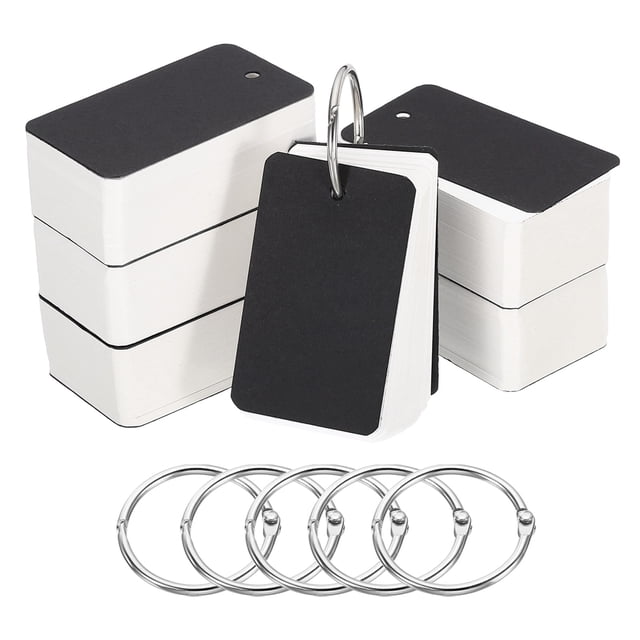 Unique Bargains 2.8' x 1.5' Blank Flash Cards with Rings Study Cards Index Cards Note Card Pre Hole Punched, White 600 Pack