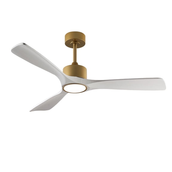 TICOZE 52 Inch Gold and White Solid Wood Ceiling Fan with Light Kit Dimmable LED DC 6 Speed Remote Control Ceiling Fan for Patio, Living Room, Bedroom, Office, Indoor