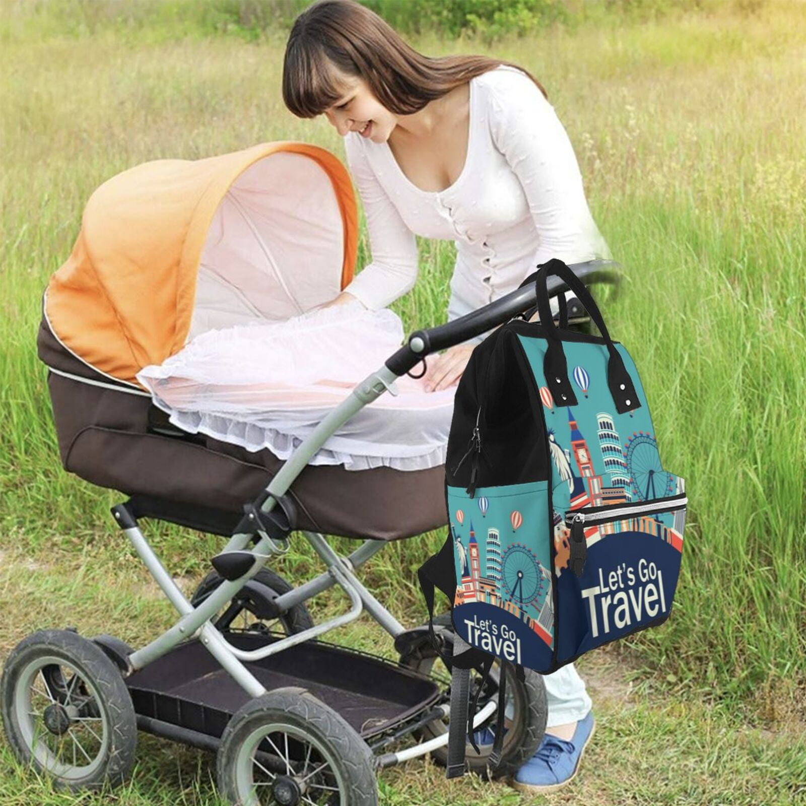 Defioc Let's go Travel for Baby Diaper Bag Backpack - Baby Bag for Boys & Girls - Diaper Backpack - Large Travel Diaper Bags- Baby Registry Search & Shower Gifts