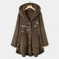 thumbnail image 3 of Virmaxy Womens Oversized Solid Sherpa Fleece Hoodies Cute Cat Butterfly Embroider Hooded Cardigan Button Long Sleeve Fuzzy Fleece Blouse Side Button Plush Jacket Brown M, 3 of 8