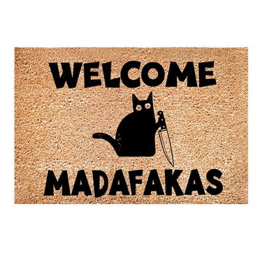 Dark Cat Welcome Madafakas Full Print Doormat Fun Home Decor Kitchen Bathroom Give People Gifts