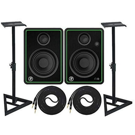 Mackie CR4-X Pair Multimedia Studio Monitors and Adjustable Stable Stands with 2 Cable Set