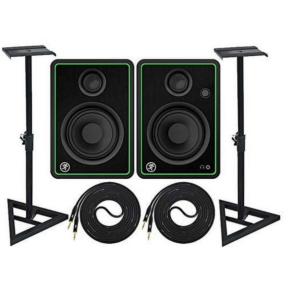 Mackie CR4-X Pair Multimedia Studio Monitors and Adjustable Stable Stands with 2 Cable Set