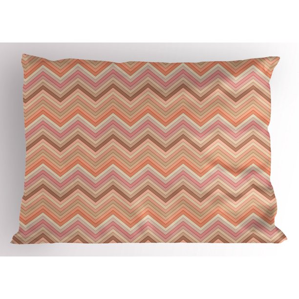 Peach Pillow Sham Old Fashion Zigzag Chevron Pattern with Warm Color