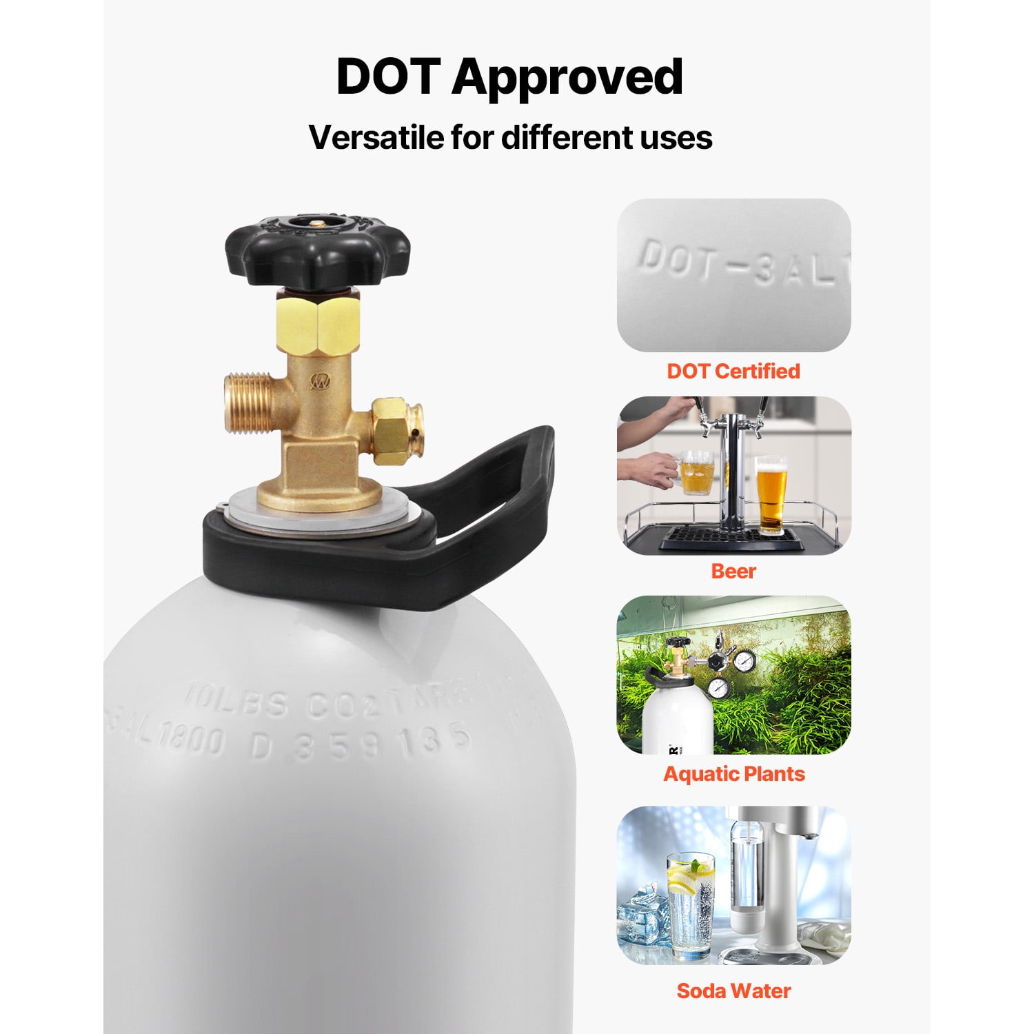 KFFKFF CO2 Container, 10 lbs Fresh Aluminum Alloy Canister, CO2 Air Canister with Gentle Spray Finish, CGA320 Valve, Handle & Variable Pressure, DOT Certified Canister for Draft Beer Serving