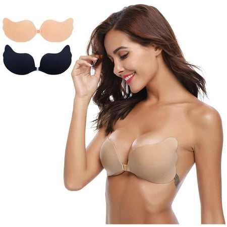 

2 Pairs Lift Up Bra with Tape Invisible Strapless Backless Reusable B Black+Beige B Multi-color B Black+Beige