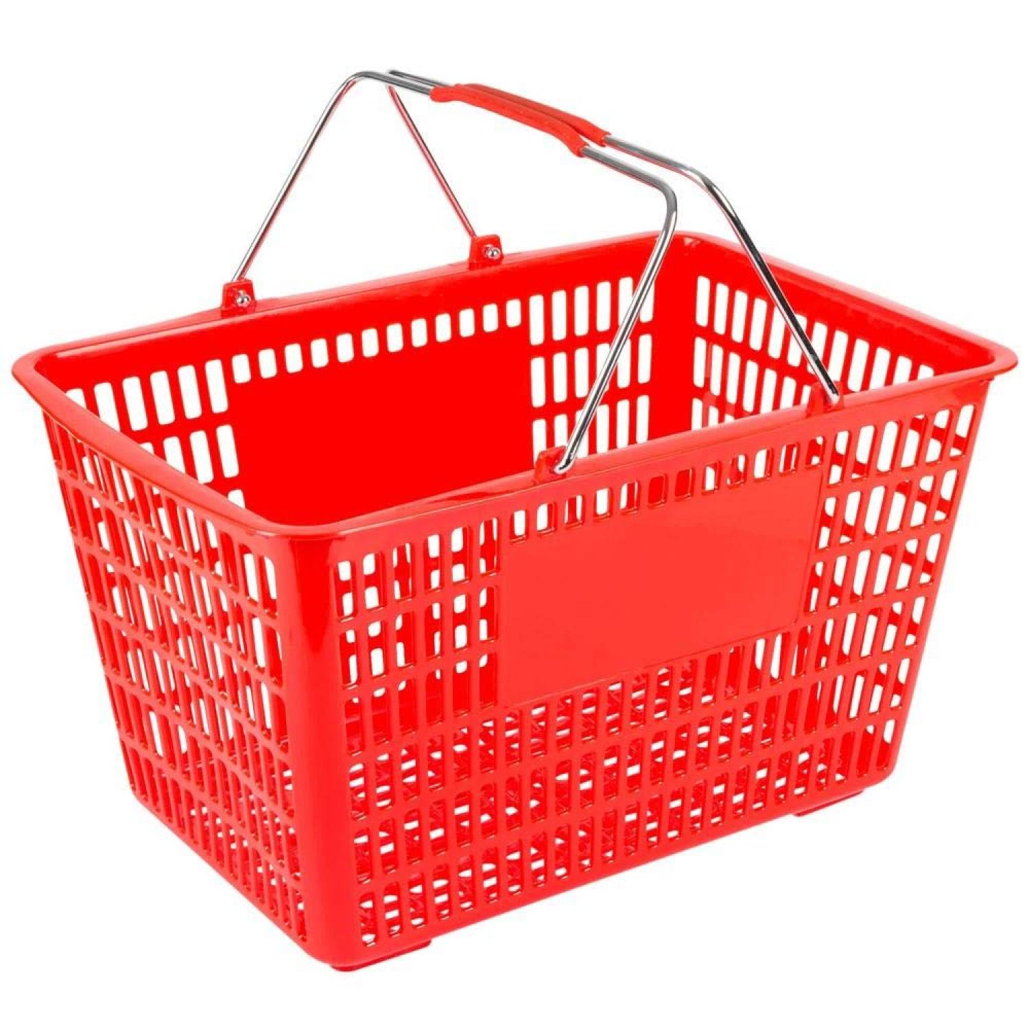 Red Plastic Shopping Basket with Strong Metal Handles, Red Plastic