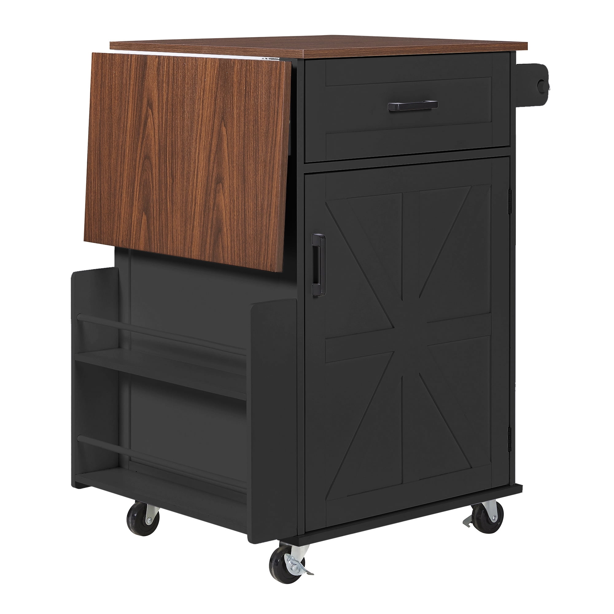 Aukfa 39" Rolling Kitchen Island with Drop Leaf, Mobile Kitchen Cart with Cabinet for Small Space, Black