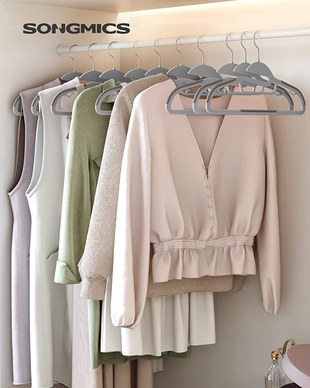 50 Pack Coat Hangers Non-Slip 360º Swivel Hook Plastic Hanger Space Saving Light Gray and Dark Gray