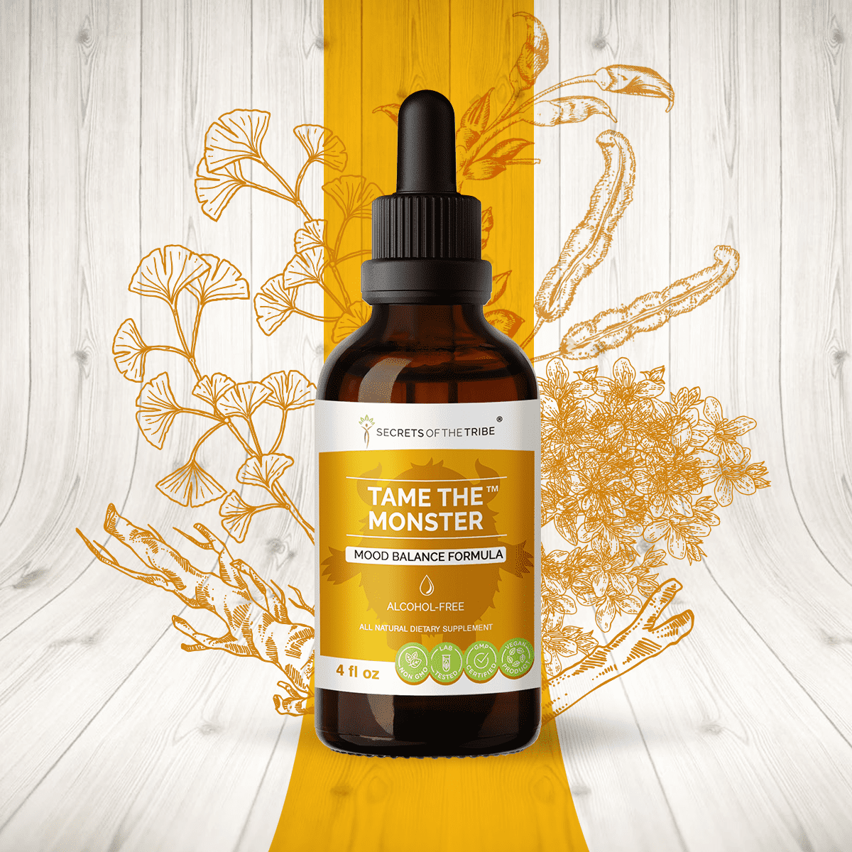 Tame the Monster Alcohol-FREE Extract, Tincture, Glycerite Ashwagandha,St. John's Wort , Eleuthero Siberian Ginseng, Ginkgo, Valerian, Mucuna. Mood Balance Formula 4 oz