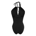 thumbnail image 5 of yoeyez Slimming One Piece Swimsuits for Womens Ruched Tummy Control Cutout Bathing Suit Backless Lace Up Halter Monokini Swim Suits Retro Swimwear Black,L, 5 of 7