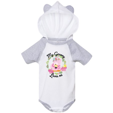 

Inktastic Baby Flamingo My Granny Loves Me with Flower Wreath Gift Baby Boy or Baby Girl Bodysuit