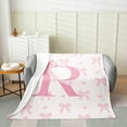 thumbnail image 2 of Initial Letter R Fleece Blanket,Princess Style Pink Bowknot Girly Romantic Plush Blanket Teens,Lovely Room Decor,Dreamy Bow Love Hearts Kawaii Pink Flannel Blanket,Twin 60"x80", 2 of 6
