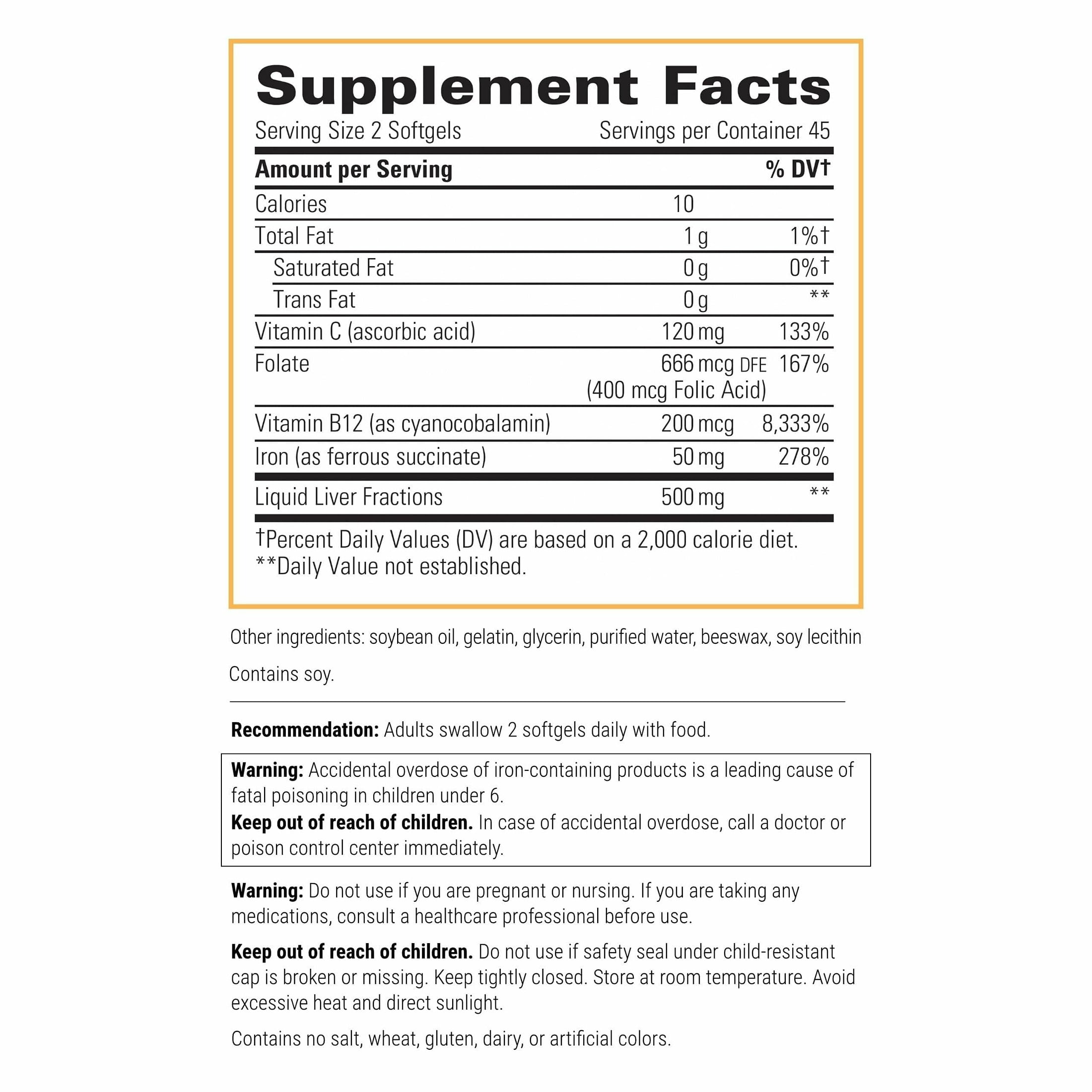 Integrative Therapeutics Iron Complex - Wellness & Energy Support with Vitamins C & B12* - Includes Folate - Gluten-Free & Dairy-Free - 90 Softgels (45 Servings)