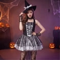 thumbnail image 4 of Witch Roleplay, Witch Cos, Witch Cosplay, Witch Costume, Witch Outfit, Women Halloween Witch Cosplay Costume High-Low Hem Ruffle Dress + Hat + Wristbands Dress Up Outfits, Silver M, 4 of 7